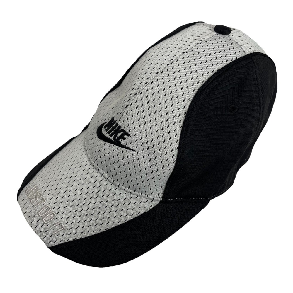 Nike Hat Cap Strap Back Black White Mesh Vintage Just Do It Running Marathon
